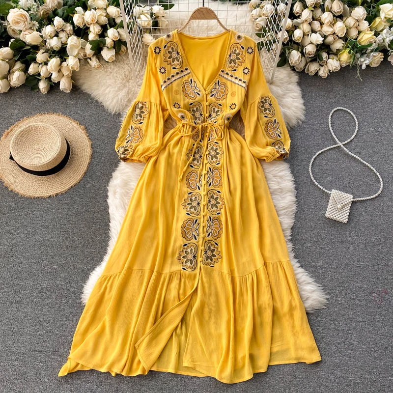 Puff Sleeves, Loose And Thin, Vacation Travel Photography Fashion Mid-length Skirt
