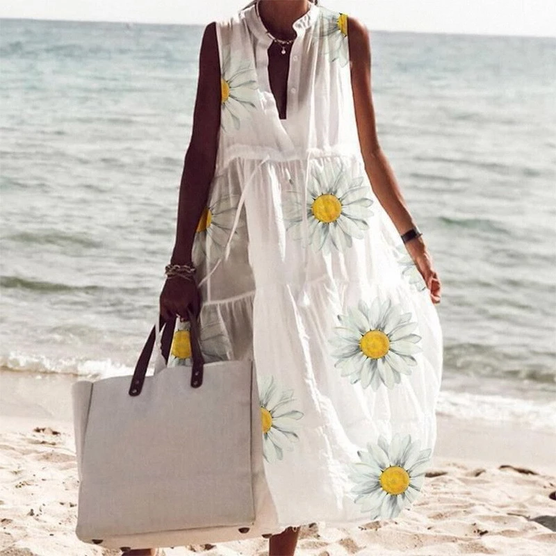 Summer New Button Female Printing Fashion Dress