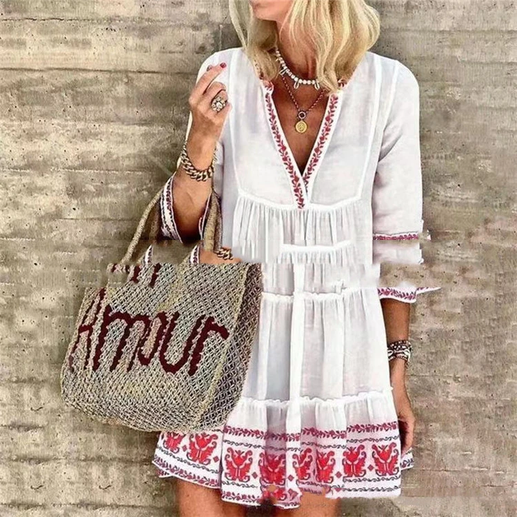 Summer New Style Commuter Print V Neck Dress