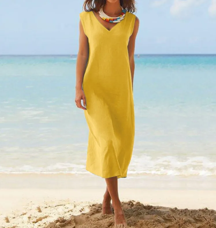 V-neck Sleeveless Long Casual Holiday Dress