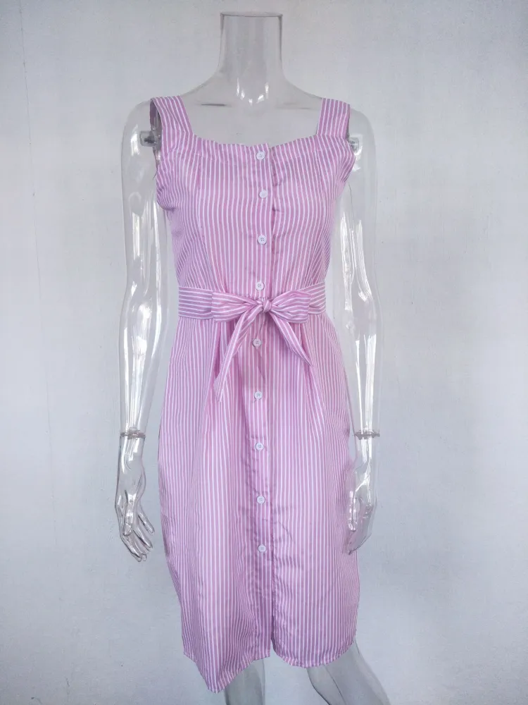 Striped Lace Mid-length Dress
