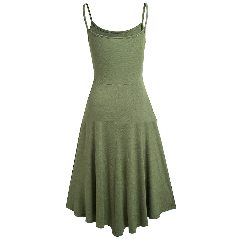 Women's Solid Color Pocket Splicing Irregular Sexy Suspender Dress