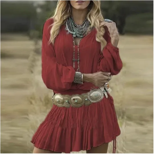 Lantern Sleeves Show Thin Temperament Long Skirt