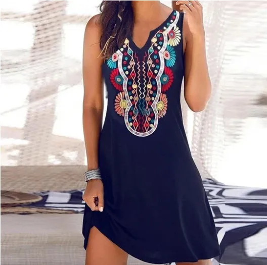 Embroidered Printed T-shirt Knitted Vest Dress