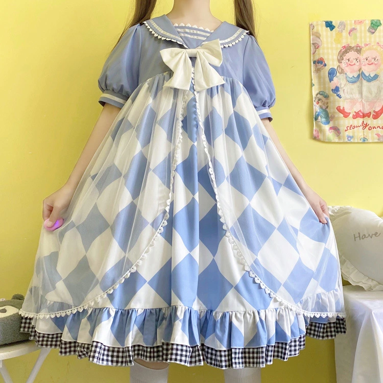 Lolita Japanese Navy Collar Soft Girl Op Short Sleeve Dress