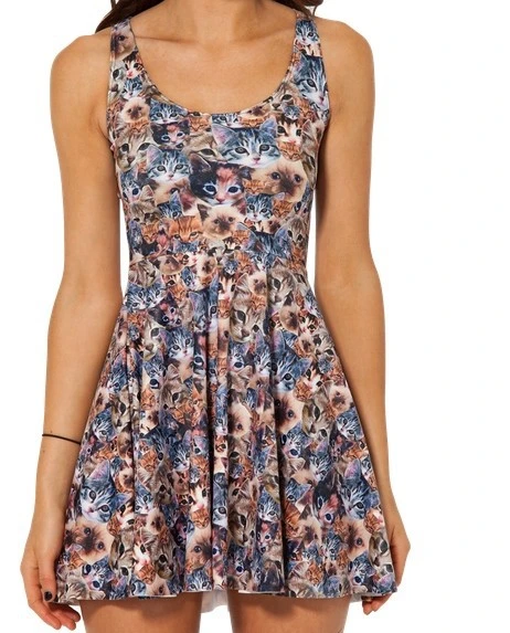 Summer New Female Starry Sky Digital Print Cat Pleated Skirt