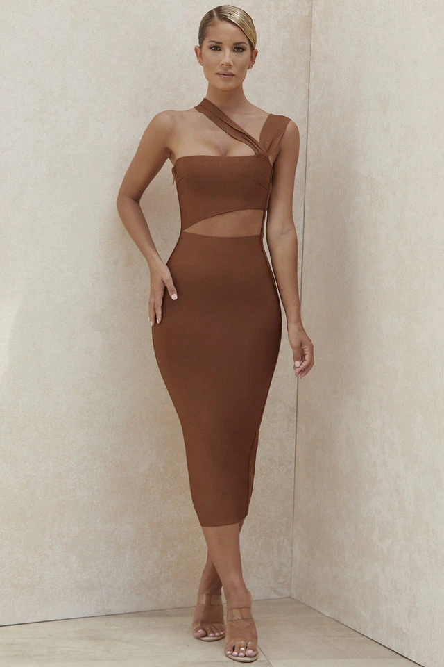 Asymmetrical Neckline Sling Was Thin, Buttocks Over The Knee Elastic Bandage Dress