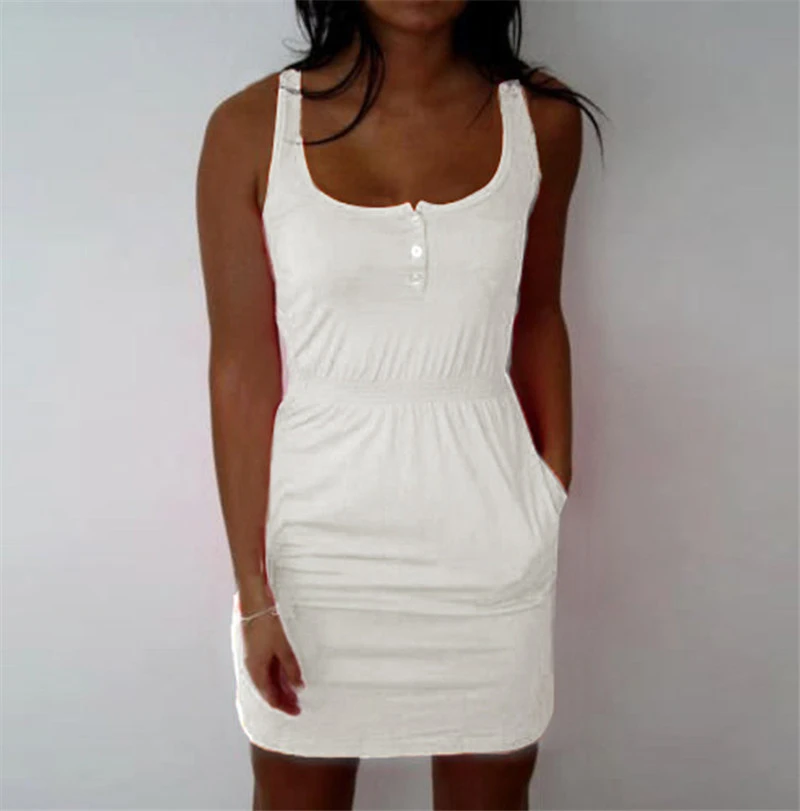 Beach Fluorescent Color Waist Elasticated Mini Dress