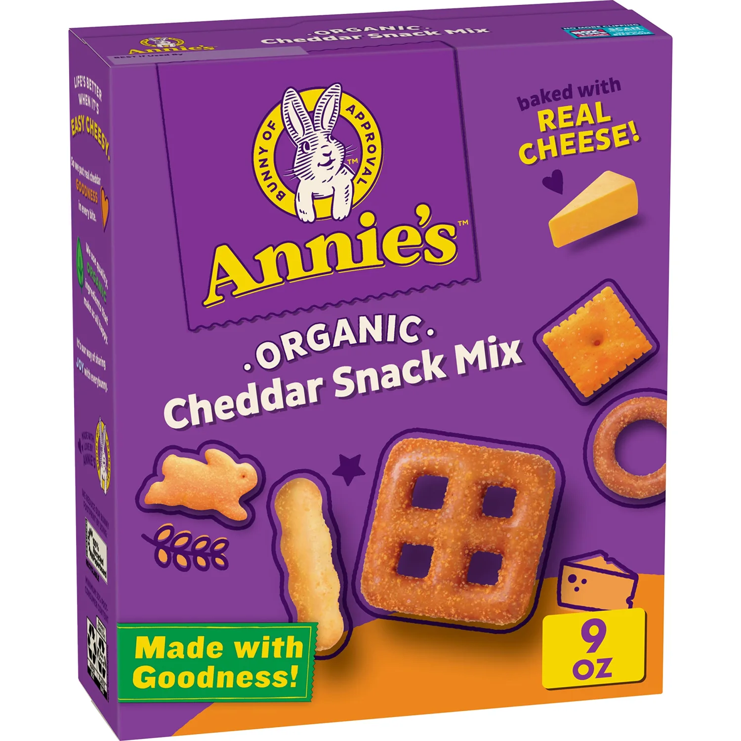 Annie's Cheddar Snack Mix With Assorted Crackers and Pretzels, Made with Real Cheese, 9 oz