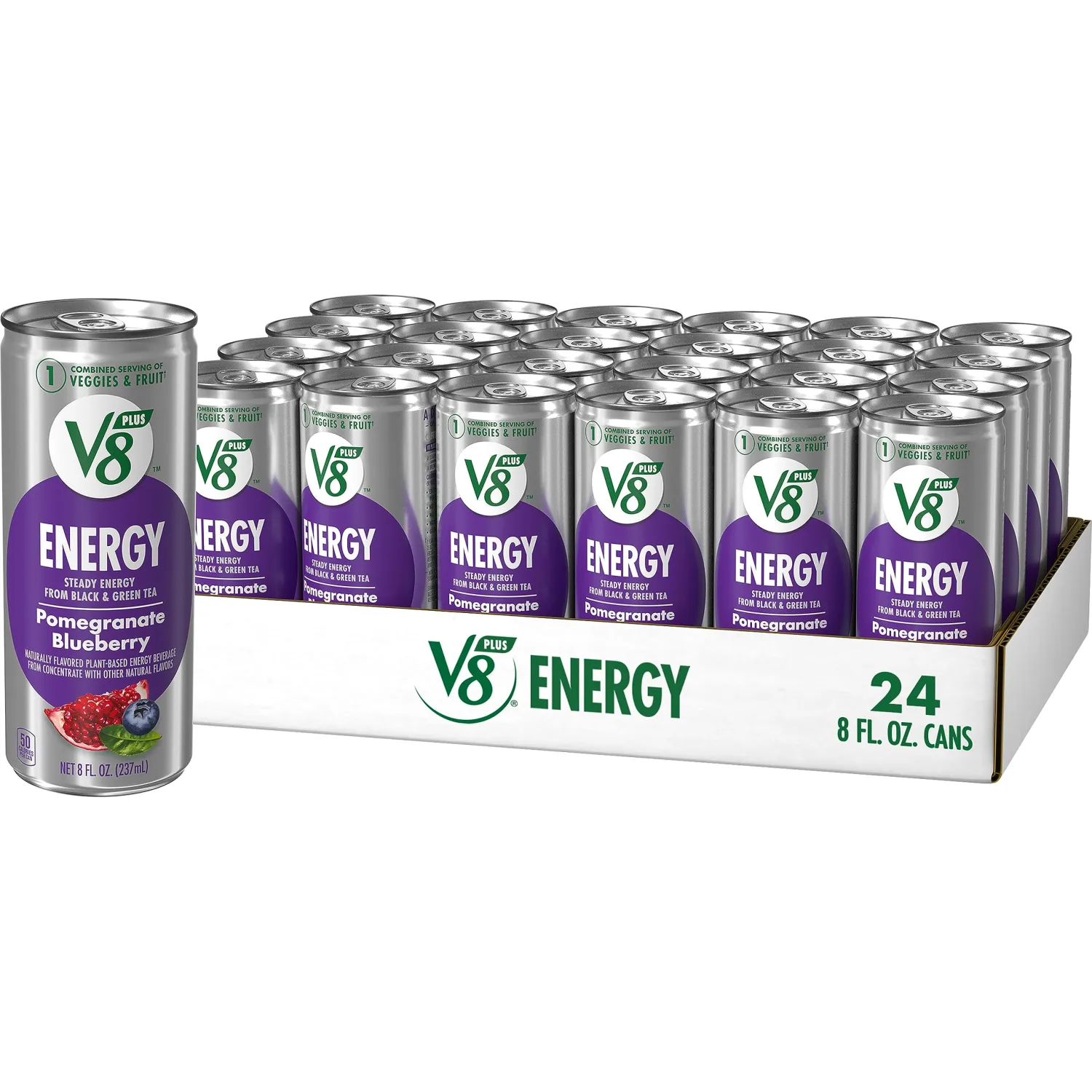 V8 +Energy Pomegranate Blueberry Juice Energy Drink, 8 fl oz Can (24 Pack)