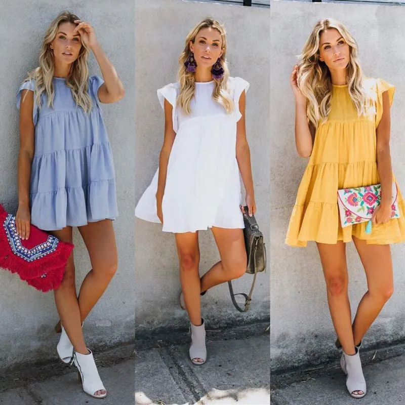 Pure Color Dress Fashion Mid-length Cake Dress