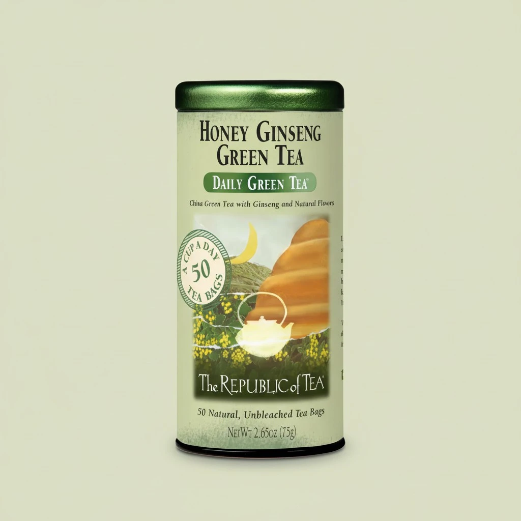 The Republic of Tea - Honey Ginseng Green Tea, 50 Tea Bags, Tin | Flavored Gourmet Tea | Caffeinated