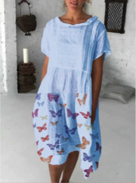 Loose Short Sleeve Butterfly Print Dress