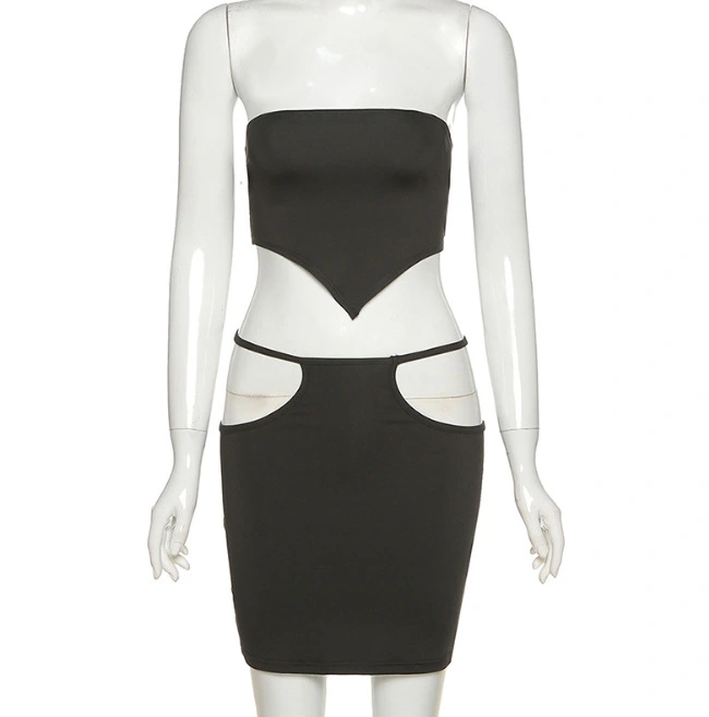 DA 3134b Lace-up Tube Top Hollow Hip Skirt Suit