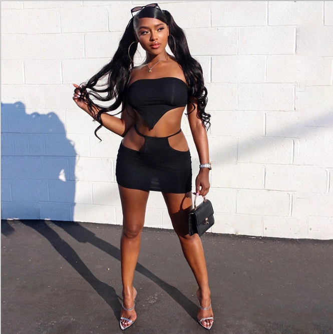 DA 3134b Lace-up Tube Top Hollow Hip Skirt Suit