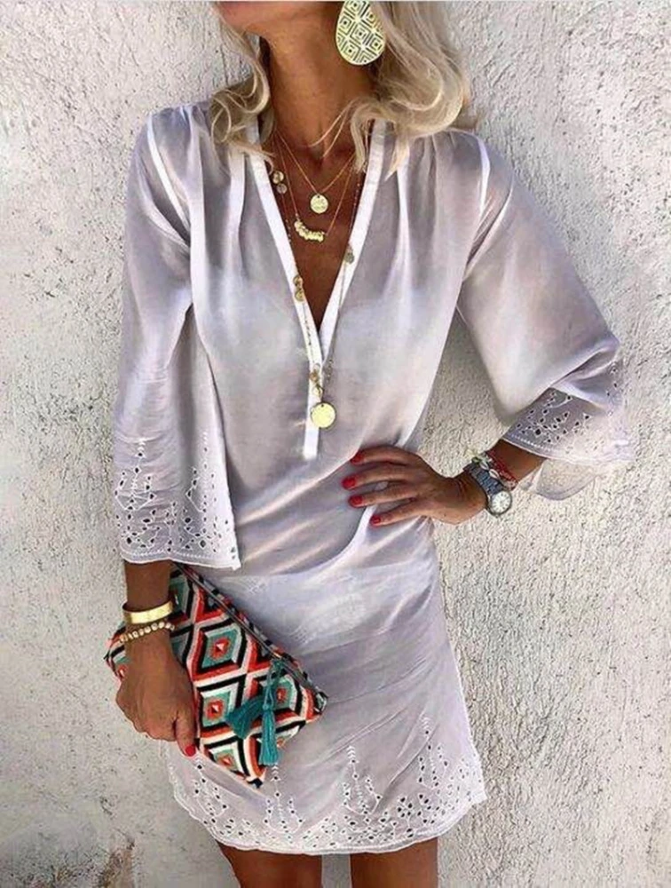 Casual Long-sleeved Pullover Solid Color Dress