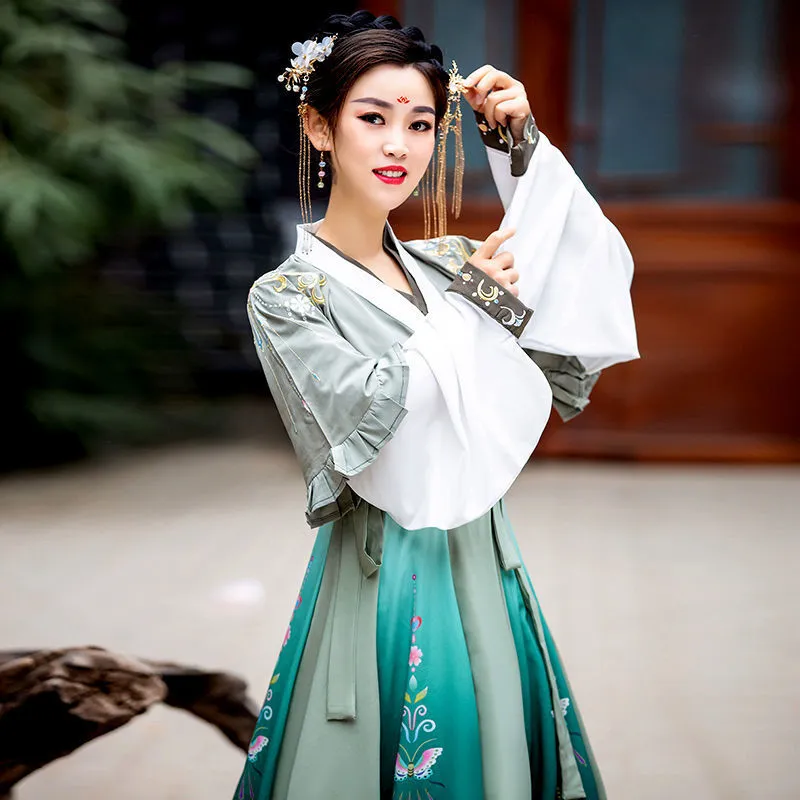 Jin-made Cross-collar Waist-length Skirt With Embroidery, One-piece Perforation, 12 Broken And 6 Meters
