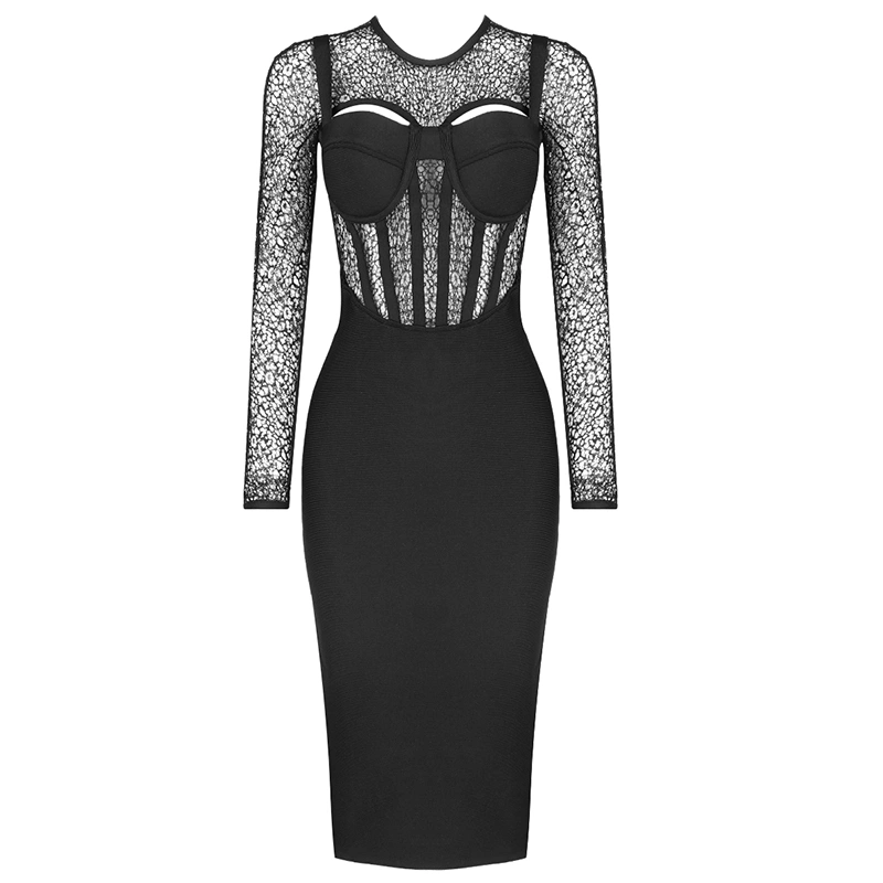 Lace Lace Long-sleeved Camisole Tight-fitting Buttocks Annual Meeting Dress Bandage Evening Dress