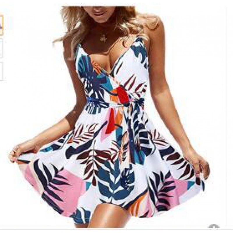 V-neck Low-cut Sling Dress With Belt
