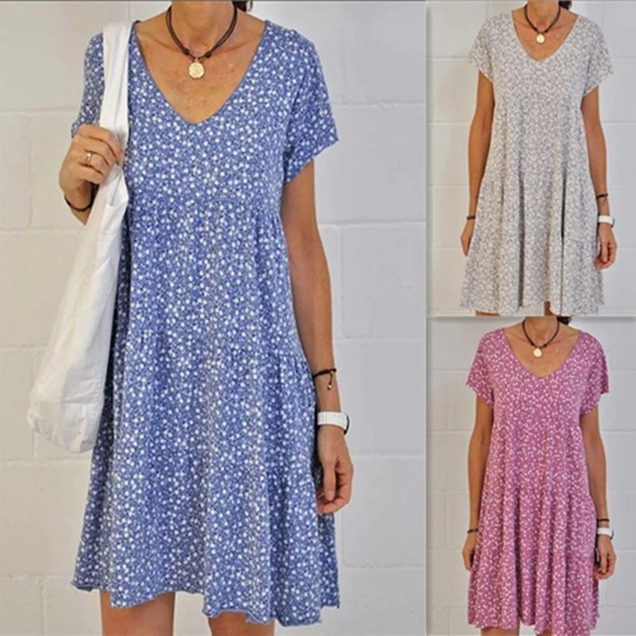 Women's Round Neck Slim Short Sleeve Dress Women