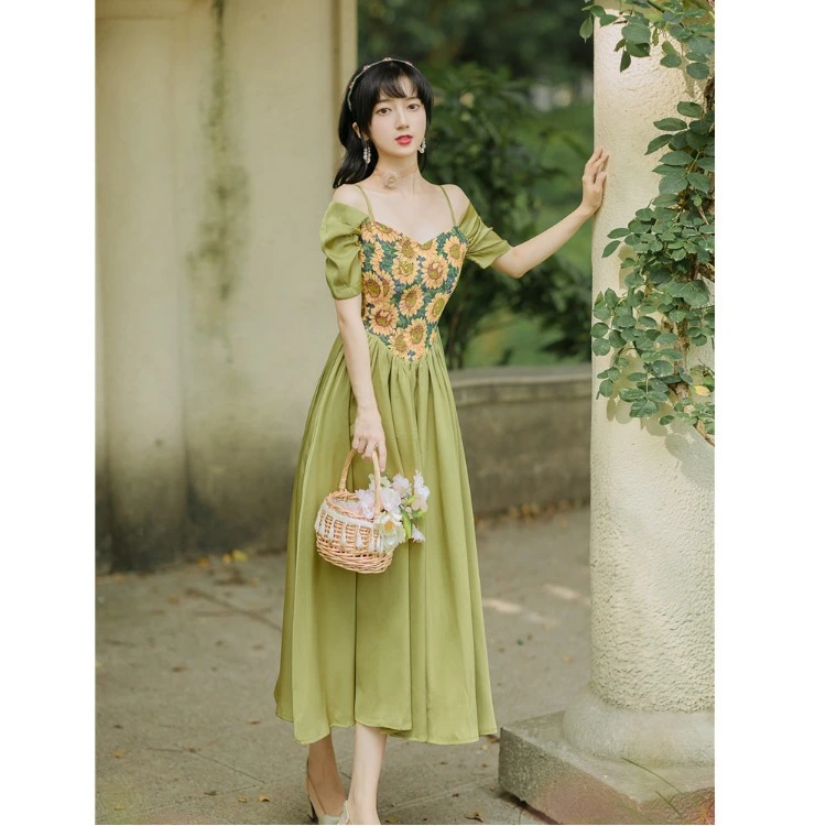 Sunflower Embroidered Suspender Dress Fairy Super Fairy Skirt