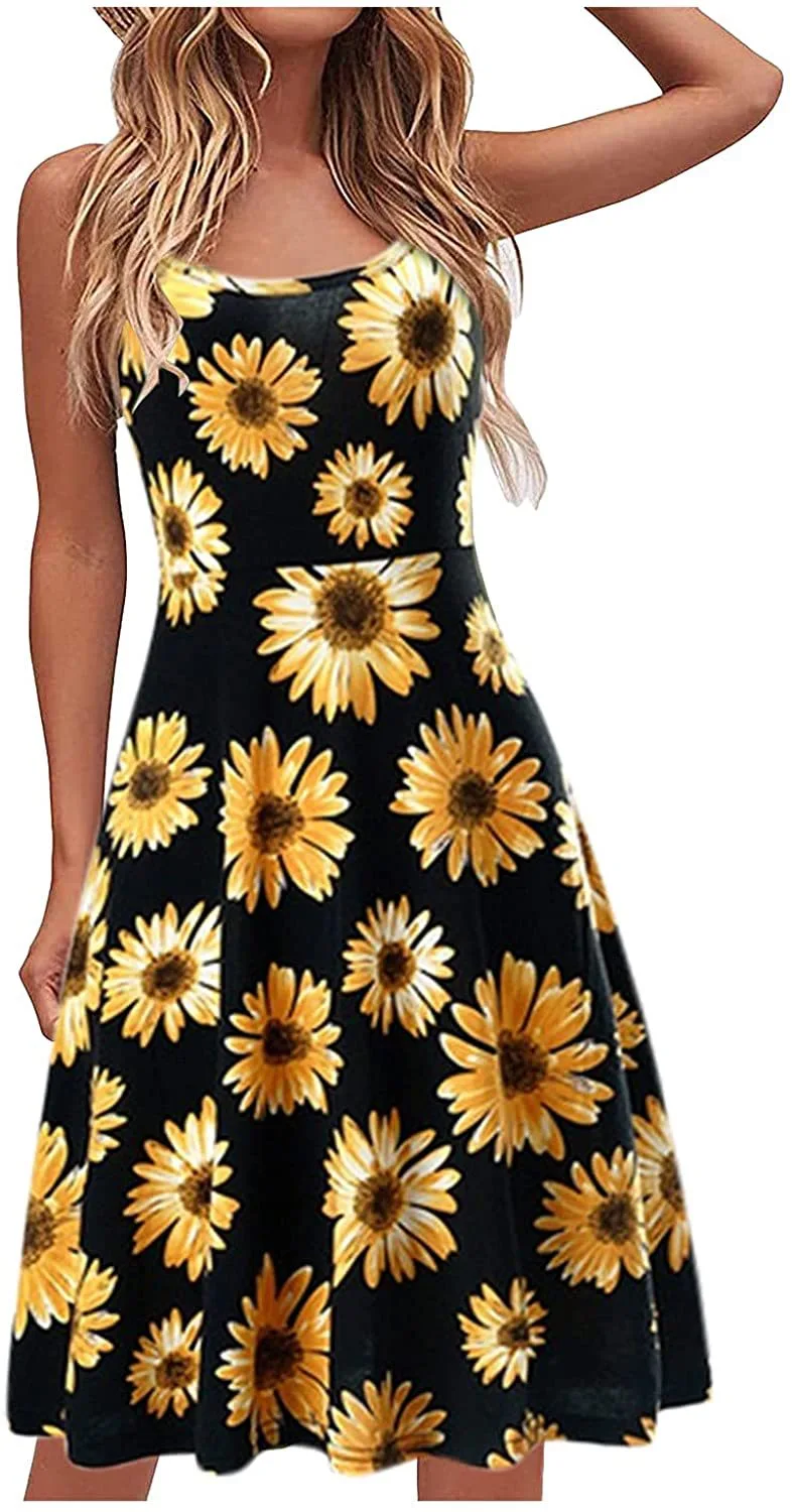 Women's Casual Medium Dress With Sling Print