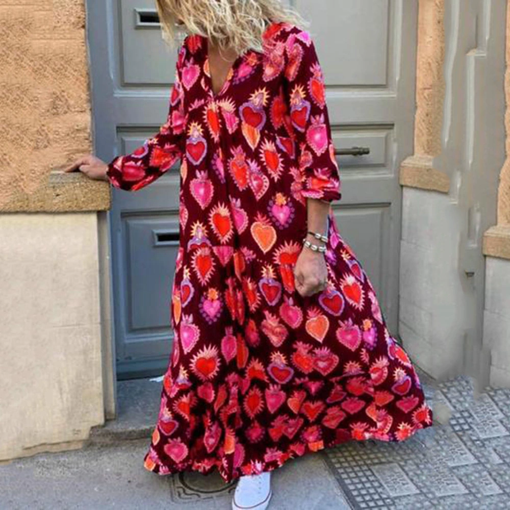 Cardigan Loose Waist Printed Cotton Black Ethnic Style Commuter Plus Size Women's Dress