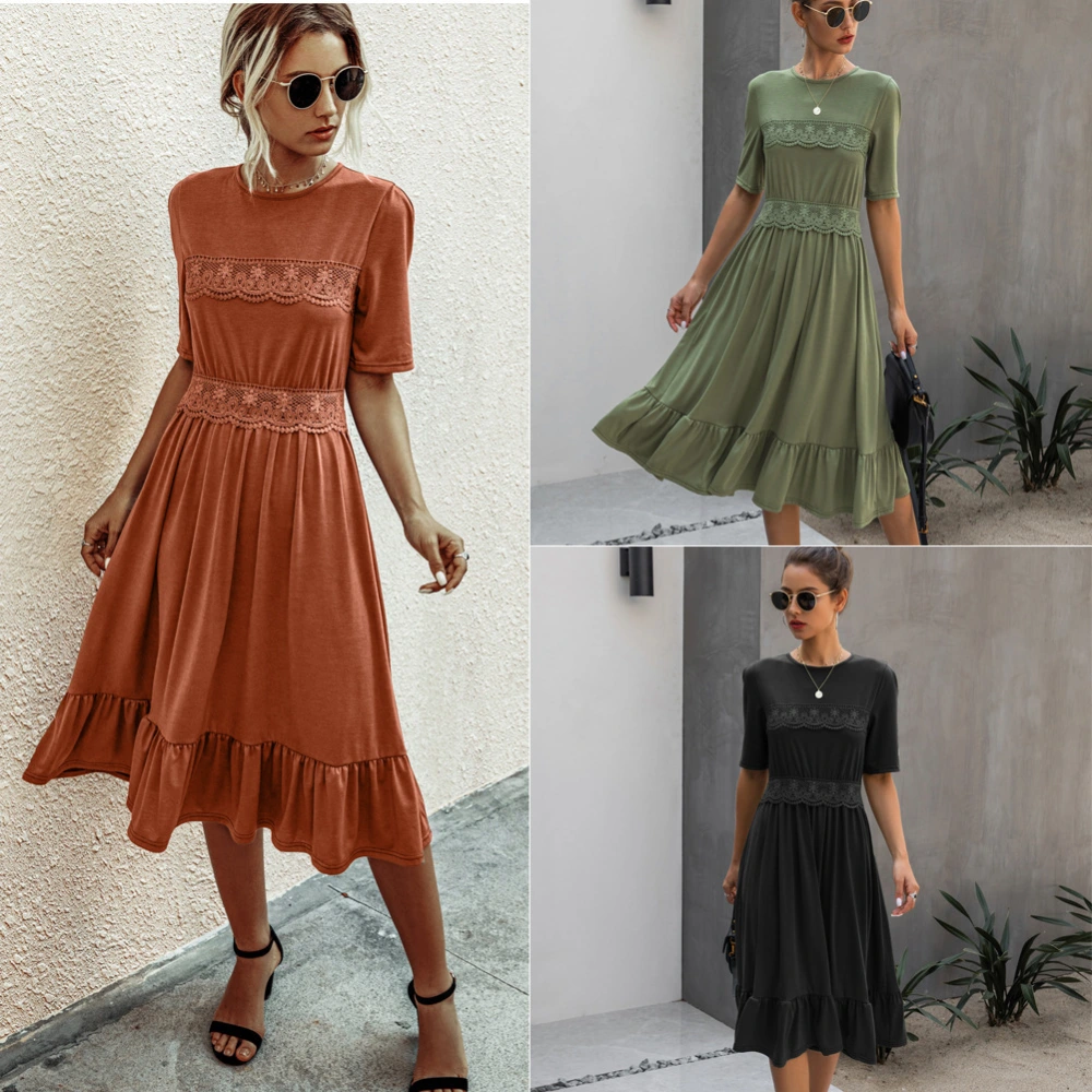 New Fashion Stitching Lace Round Neck Slim Women's Dress