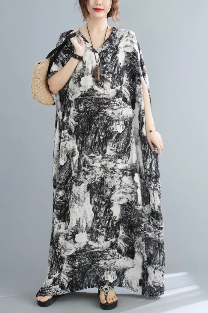 Long Loose Plus Size Temperament Printed Retro Skirt