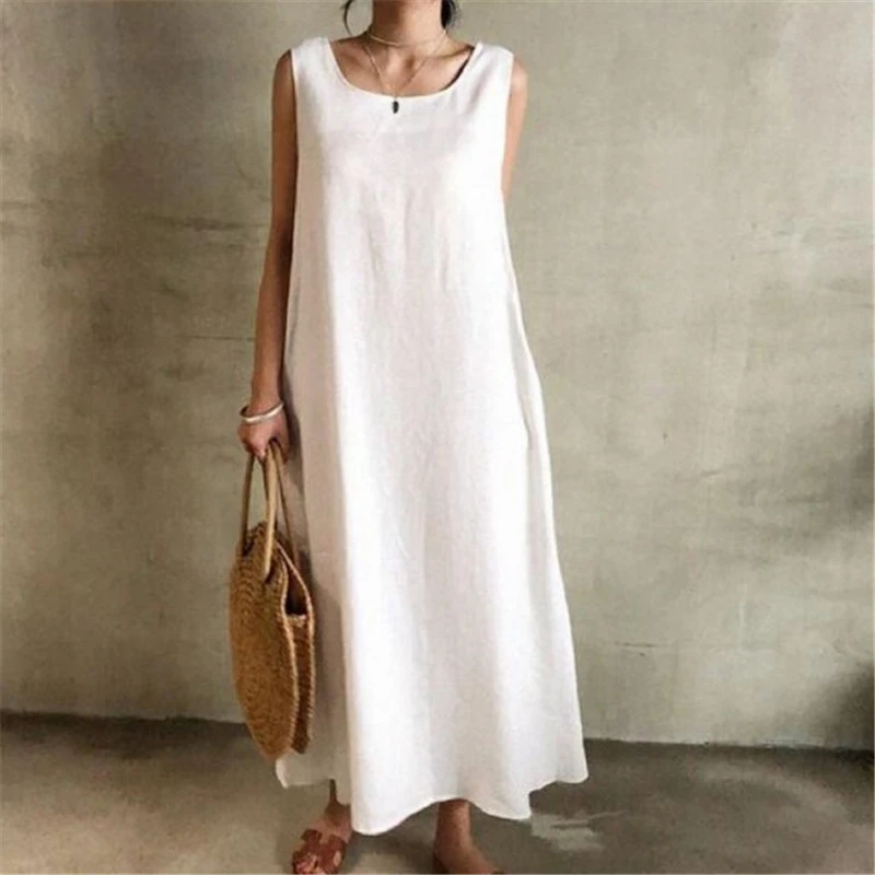 Cotton And Linen Long Skirt Summer Loose Over The Knee Dress