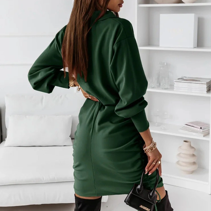 Fall And Winter European And American Women's Hot Style Solid Color Drawstring Shirt Skirt