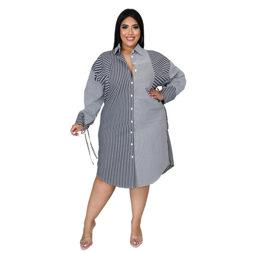 European And American Women's Zinc Stand Alone Cute Fashion Striped Stitching Long-sleeved Lapel Cardigan