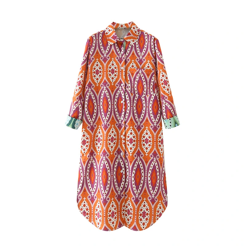 Ladies' Long Shirt Dress With Pockets