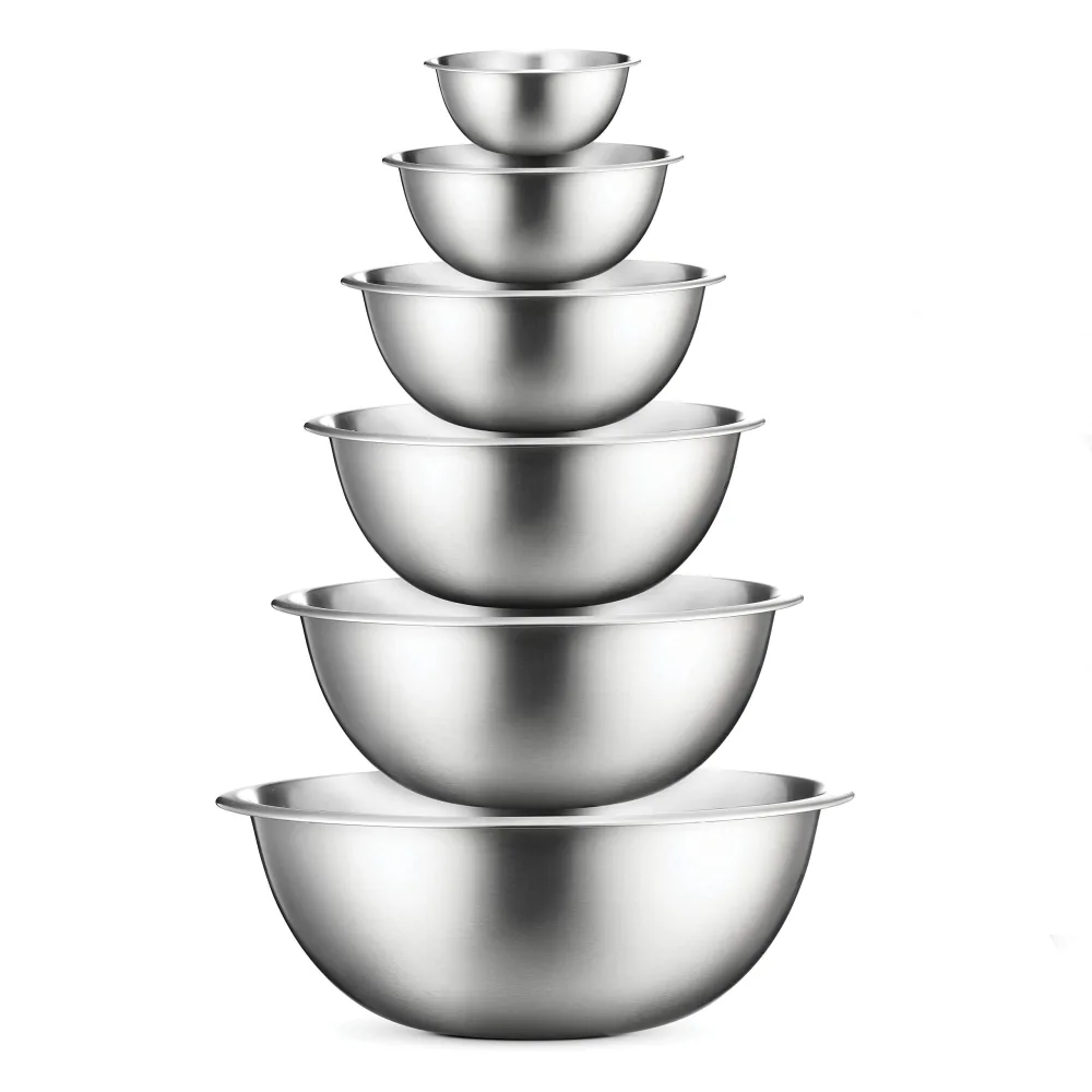 FineDine Stainless Steel Mixing Bowls Set for Kitchen, Dishwasher Safe Nesting Bowls for Cooking, Baking, Meal Prepping