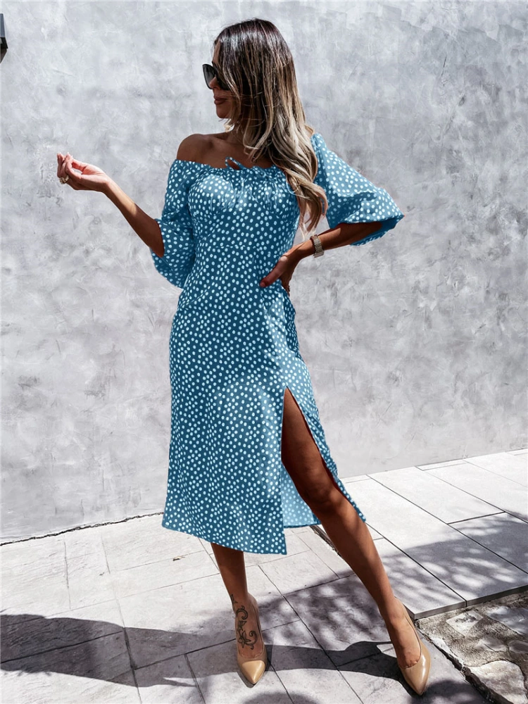 Summer Sexy Women's Printed Tube Top Slit Dress