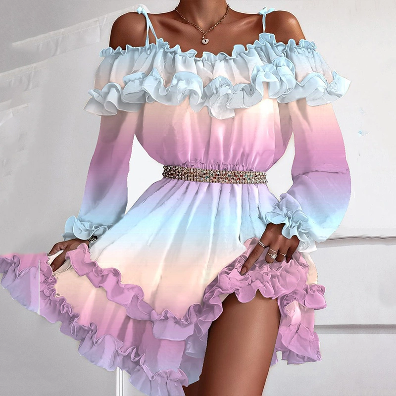 Fashion Printed Sling Strapless European And American Dress