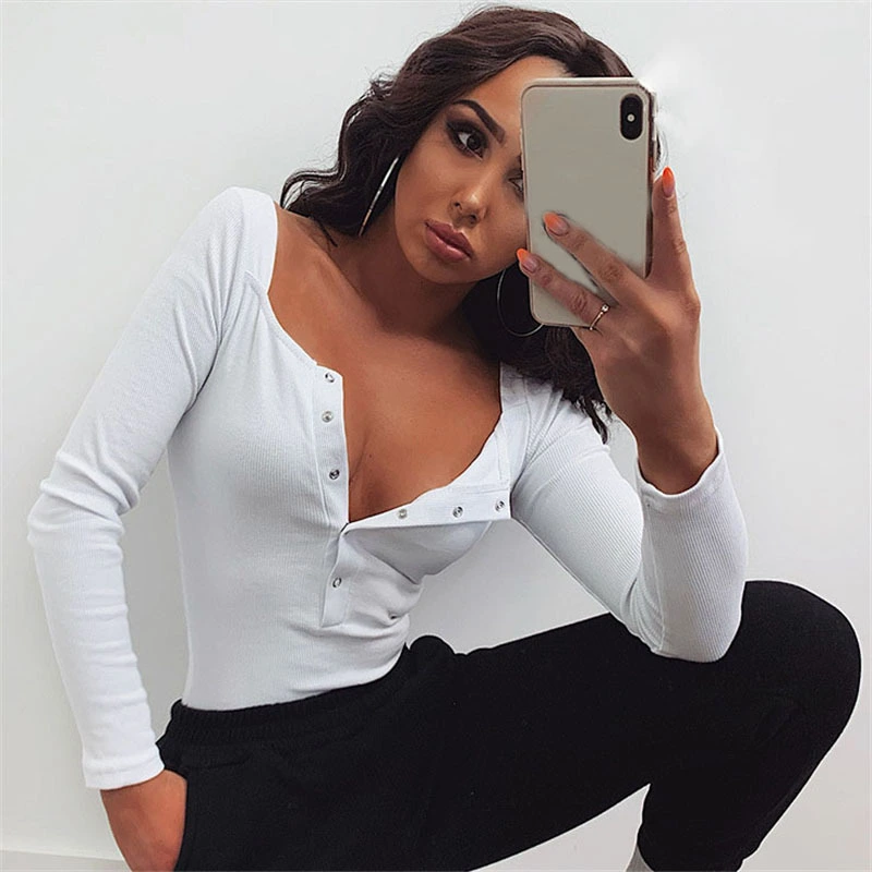 New Autumn Sexy Tight-fitting Casual Buttoned Long Sleeves