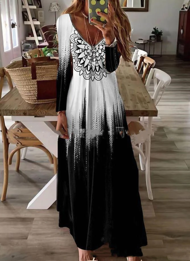 Large Swing Fashion High-waist Spring Print Long Skirt