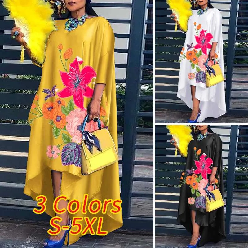 Vintage Floral Printed O Neck Sleeve Dress Summer Spring