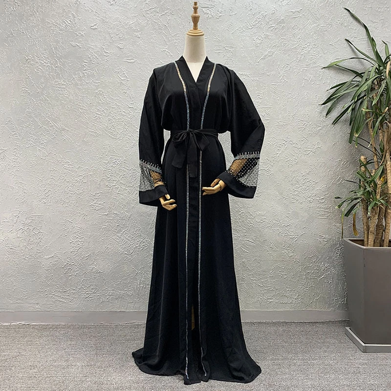 Cardigan Robe Fashion Mesh Stitching Hot Rhinestone Loose Bat Long Sleeve Skirt
