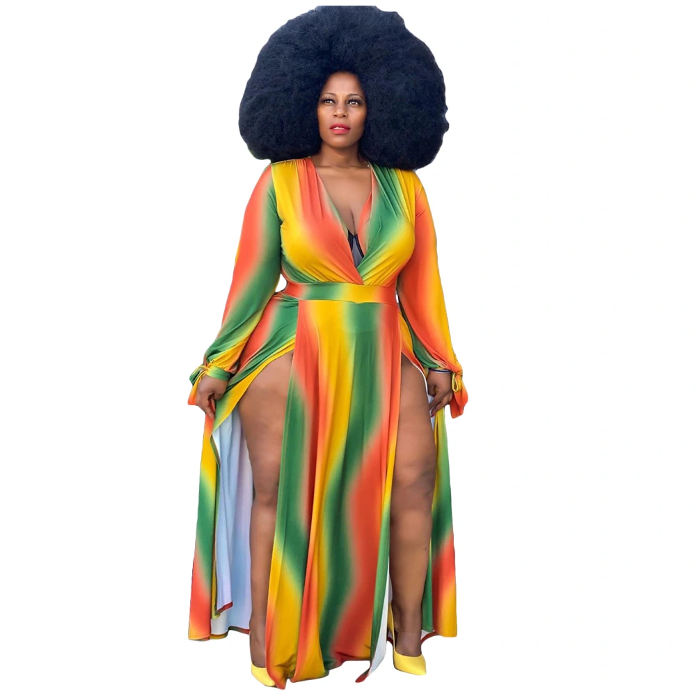 Women's Large Hem Skirt Tie-dye Plus Size Long-sleeved Fashion Loose Dress