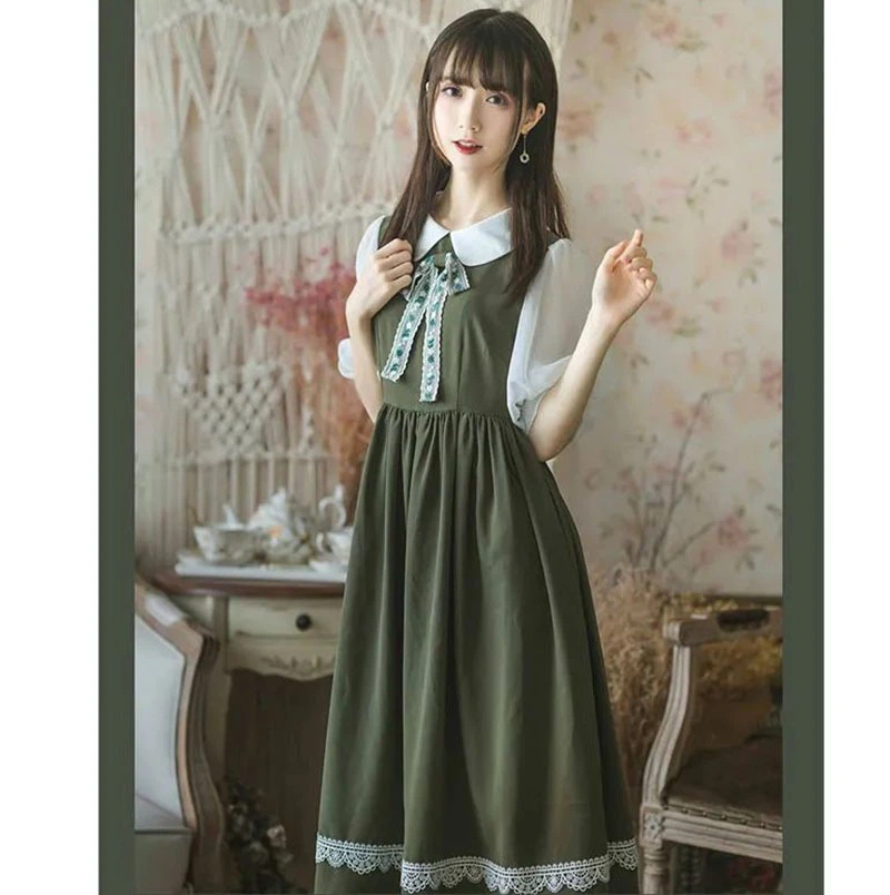 College Style Sweet Bow Short Sleeve Dress