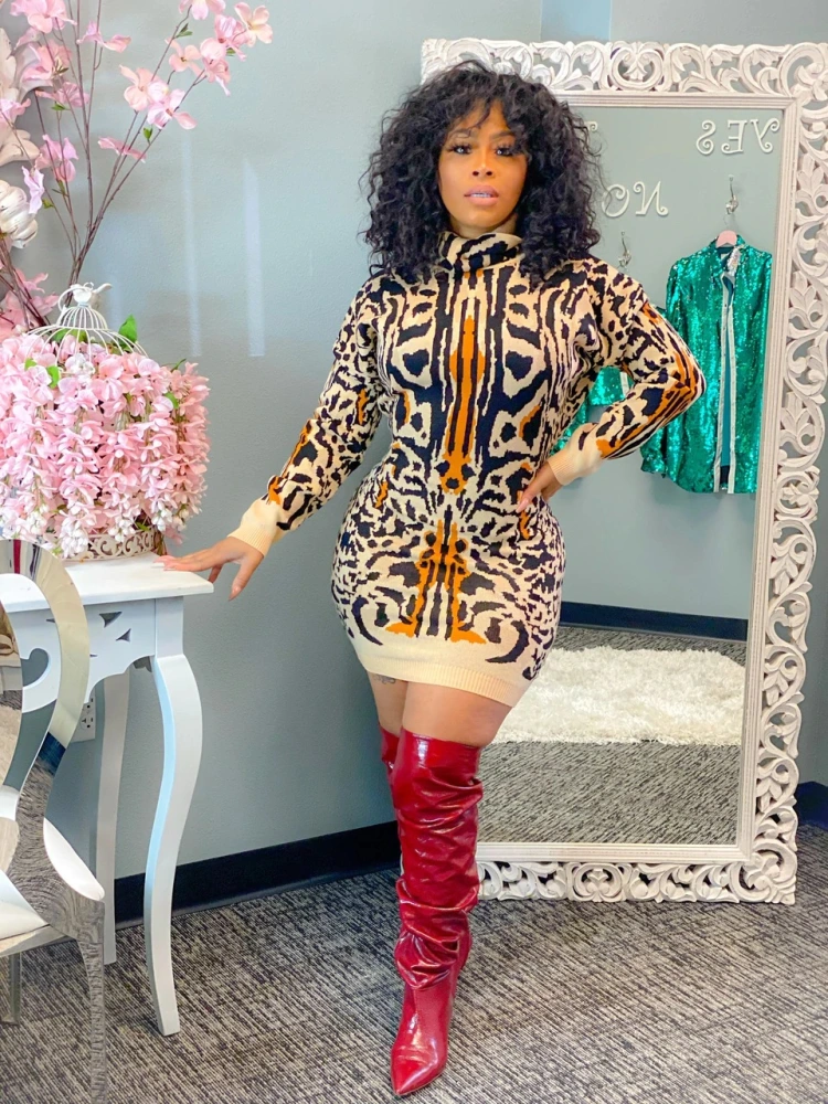Leopard Print Pattern Knitted Skirt