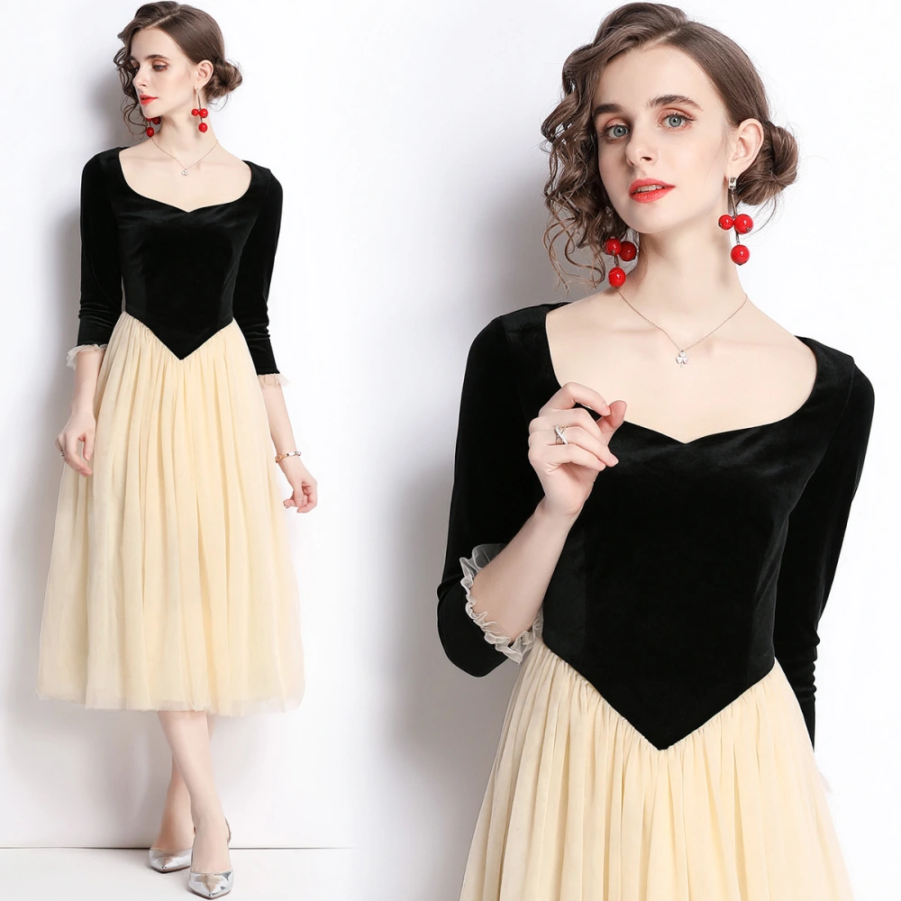 Velvet Mesh Stitching Dress