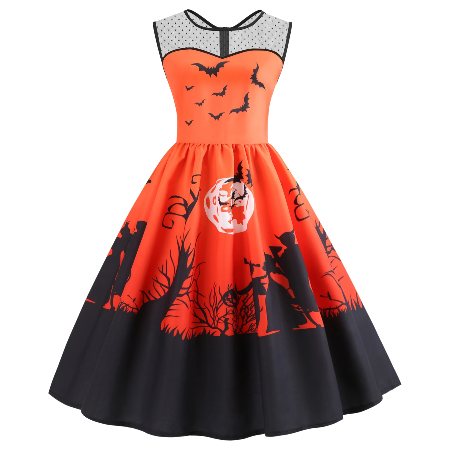 New European And American Halloween Print Big Dress Women