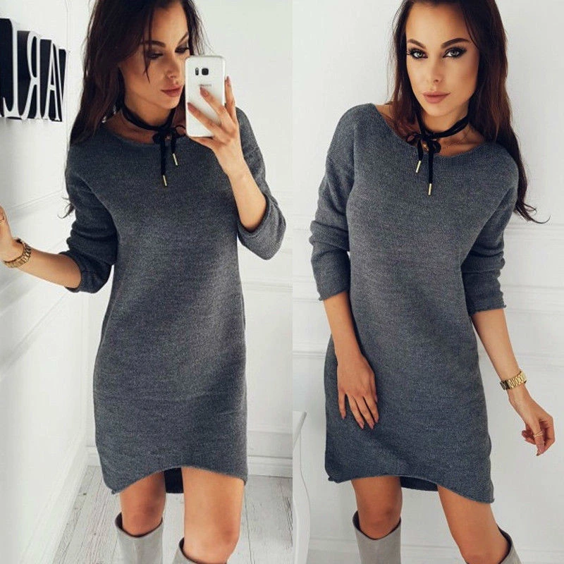 Solid Color Round Neck Long-sleeved German Velvet Long Dress