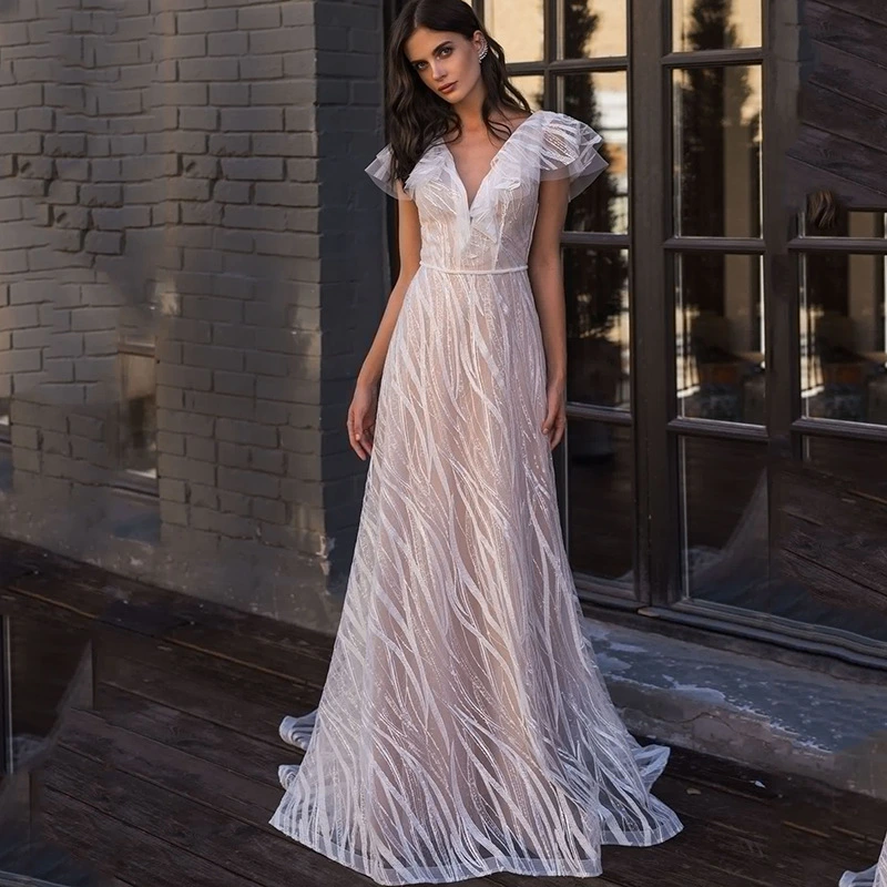 Sexy V Neck Dress With Long Willow Leaves