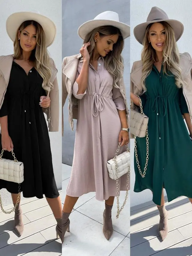 Sexy Lady's Wan Sleeves V-neck Buttoned Waist Lace Dress Women