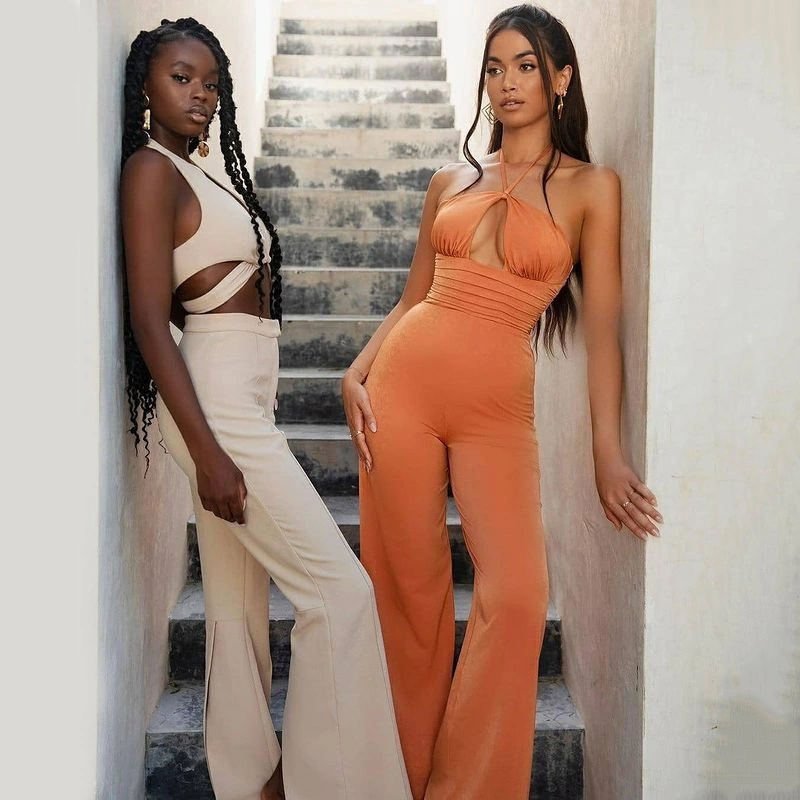 Autumn And Summer Female Street Shooting Sexy Net Chest Hanging Neck Straight Pants