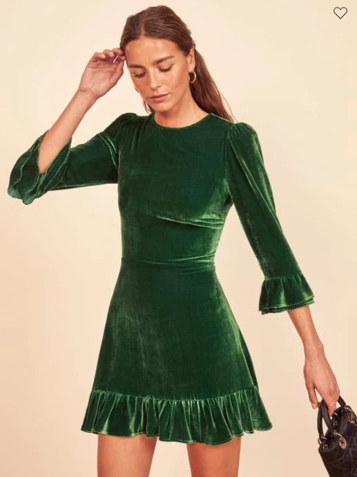 French Slim-fit Velvet Ruffled Slim-fit Dress
